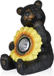 Alpine Corporation 16" H Outdoor Solar Powered Bear Statues with Sunflower LED Light, Brown/Yellow
