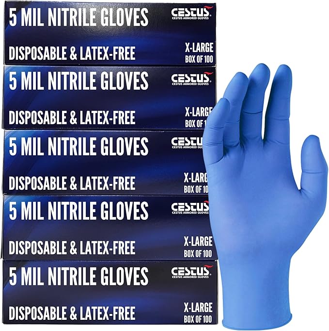 Cestus 5 Mil Nitrile Gloves Disposable Latex Free, Chemical Resistant, Mechanic, Food Prep, Tattoo, Cleaning, Bulk