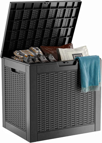 30 Gallon Resin Deck Box, Lockable Patio Outdoor Storage Box for Furniture, Garden Tools and Tools Storage, Waterproof Outside Storage Boxes - Black