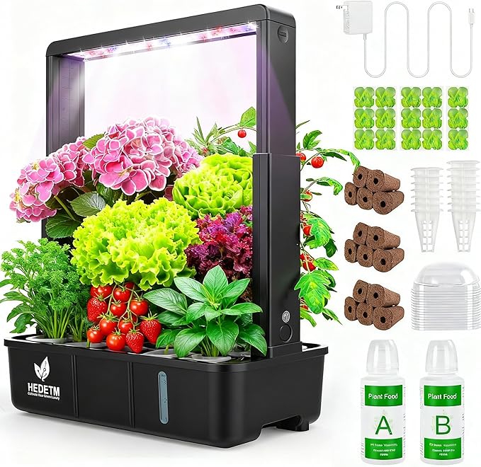 Hopegarden Indoor Garden Hydroponics Growing System: 15 Pods Plant Germination Kit Herb Vegetable Growth Lamp Countertop with LED Grow Light - Hydrophonic Planter Grower Harvest Lettuce