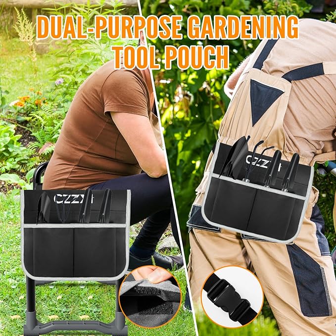 CZZXI Garden Kneeler and Seat, Wider and Thicker Kneeling Pad Heavy Duty Gardening Stool with Gardening Tool Pouch and Bag, Garden Bench/Chair Gifts for Women, Seniors