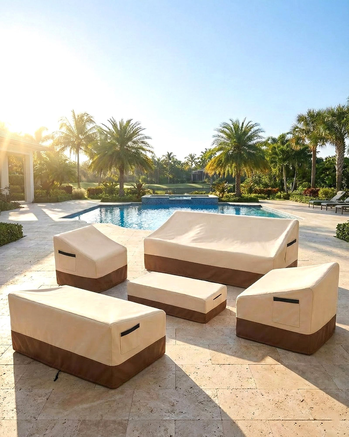 Patio Furniture Covers Set for 3-Piece Bistro Sets, Heavy-Duty 600D Waterproof Outdoor Furniture Covers for 2 Chairs&Side Table,UV Resistant, All-Season Protection for Patio,Porch Backyard,Beige&Brown