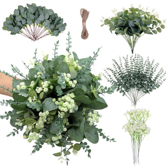 Anbeser 100 Pcs 4 Kinds Mixed Artificial Eucalyptus Greenery Stems Bulk