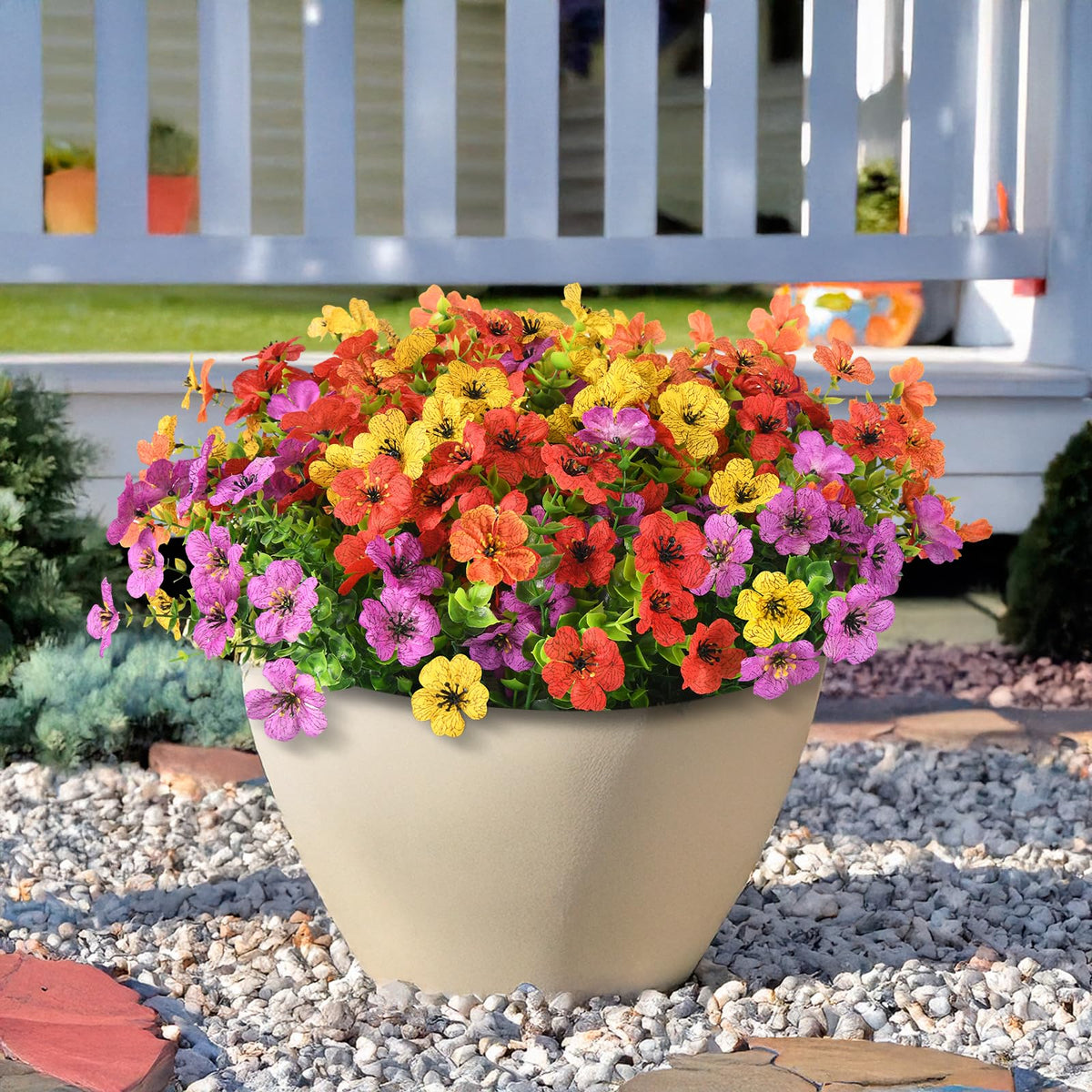 Artificial Hanging Flowers Basket for Outdoor, UV Resistant Plants Daisy