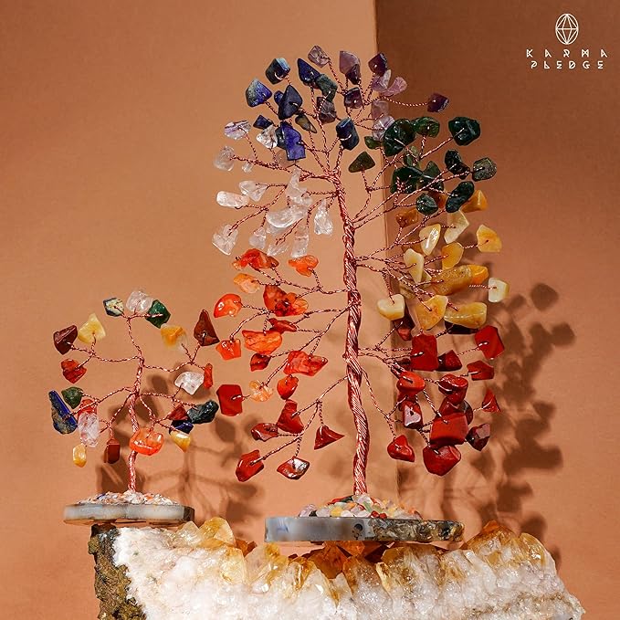 7 Chakra Tree of Life Healing Crystals & Stones, Pack of 2 Crystal Tree for Positive Energy, Wealth, Feng Shui Decor for Home and Office Desk Decoration, Good Luck Birthday Gifts for Women, Mom