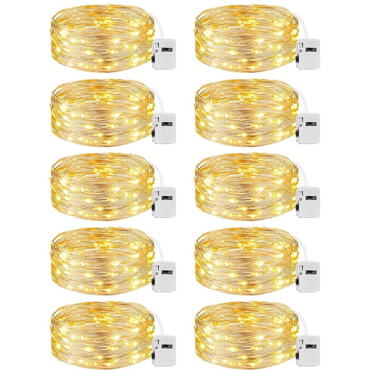 Fairdeer 10 Pack Fairy Lights Battery Operated - 7ft 20 Led Twinkle Lights 3 Modes, Bulk Mini String Lights Waterproof for Mason Jars Vases Crafts Party Wedding Decoration Christmas -Warm White