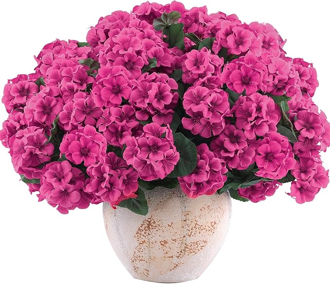 Hananona Artificial Geranium Flowers for Outdoors Geranium Silk Flowers Outdoor UV Resistant Garden Plants Faux Flowers for Home Kitchen Table Centerpieces Decor (12, Rose Red)