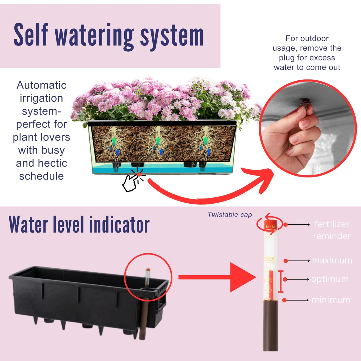 LaLaGreen Window Boxes Planter (20in, 4 Pack) Outdoor Wall Hanging Planters