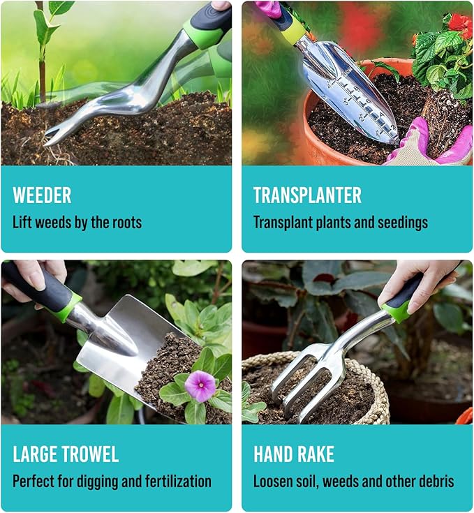 GROWIT Heavy Duty Gardening Tools - 22-Piece Gardening Gifts for Women, Men, Mom, Dad - Durable, Ergonomic Garden Tools Set