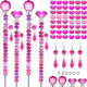 121 Pcs DIY Fairy Wand Beaded Garden Stakes Kit, Fairy Wands Garden Kit Rose Red Large Hole Bead with Pendants Crystal Stopper Top Threaded Rod Beaded Garden Stakes Supplies for Outdoor Decorative
