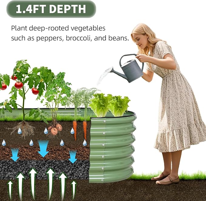 1MORE Galvanized Raised Garden Bed- Planter Garden Boxes Outdoor, Raised Beds for Gardening, 6x2x1.4ft Metal Garden Bed Kit for Vegetables Flower, Planter Raised Bed with Protective Tape & Tools.Green