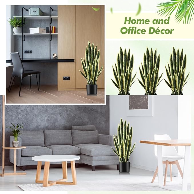 Crowye 4 Pack 2.25 Ft Tall Artificial Snake Plant Faux Sansevieria Plant Large Fake Snake Bulk in Pot for Home Office Housewarming Gift