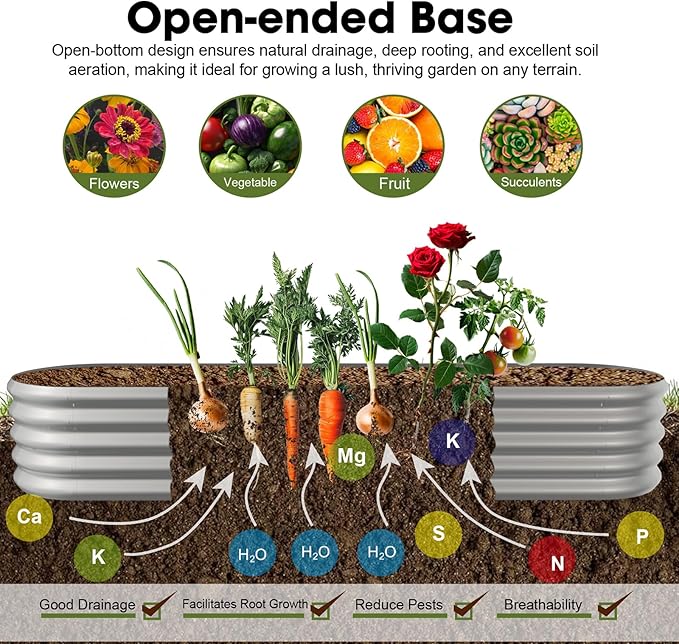 8x2ft Oval Galvanized Raised Garden Bed Kits 16" Tall Outdoor Large Metal Modular Planter Box 9-in-1 Raised Beds for Gardening,Vegetables,Fruits,Flowers & Herbs (Silver)