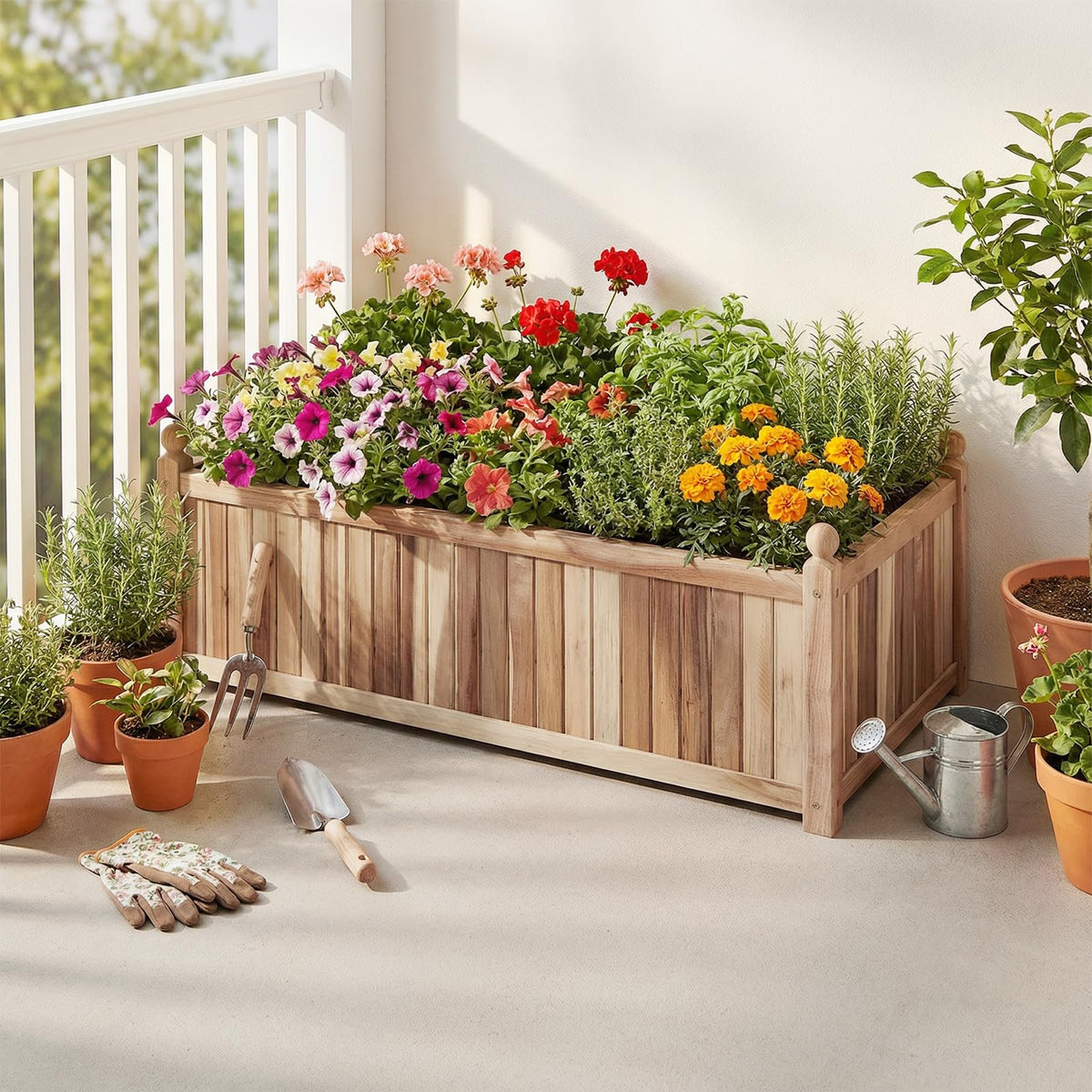 HAPPYGRILL 44”L x 23”W x 16”H Wooden Raised Garden Bed with Liner, Drainage