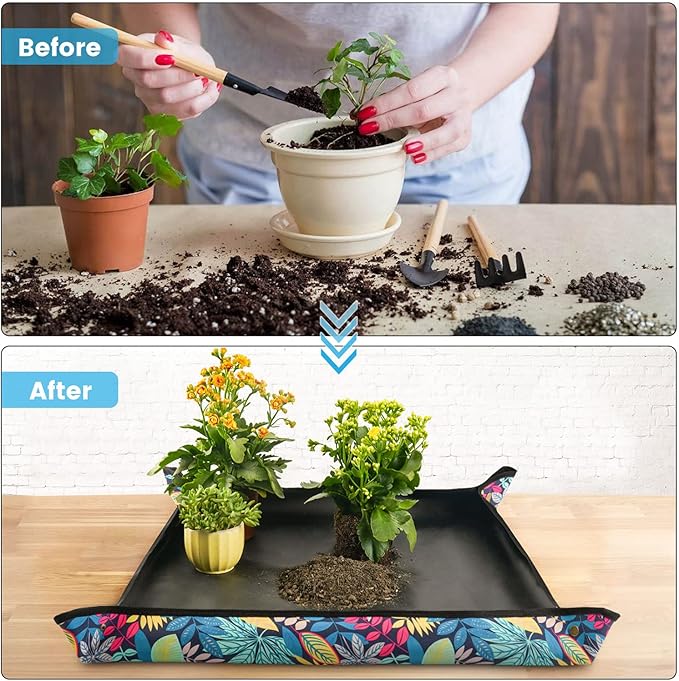 Waterproof Potting Mat for Indoor Plant Transplanting and Dirt Control, Gardenig Gifts for Women, Repotting Mat Succulent Gardening Mat 29.5"x29.5"