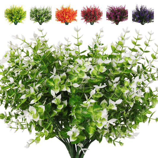 RECUTMS Artificial Faux Plants Flower Outdoor Spring White Eucalyptus Decor
