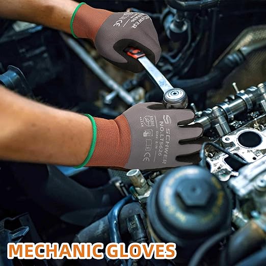 Schwer 12 Pairs Safety Work Gloves Sandy Nitrile Coated LT5626, Max Abrasion Resistant Heavy Duty Working Gloves with Grip for Men Women, Touch-Screen, for General Use, Mechanic, Construction, XL