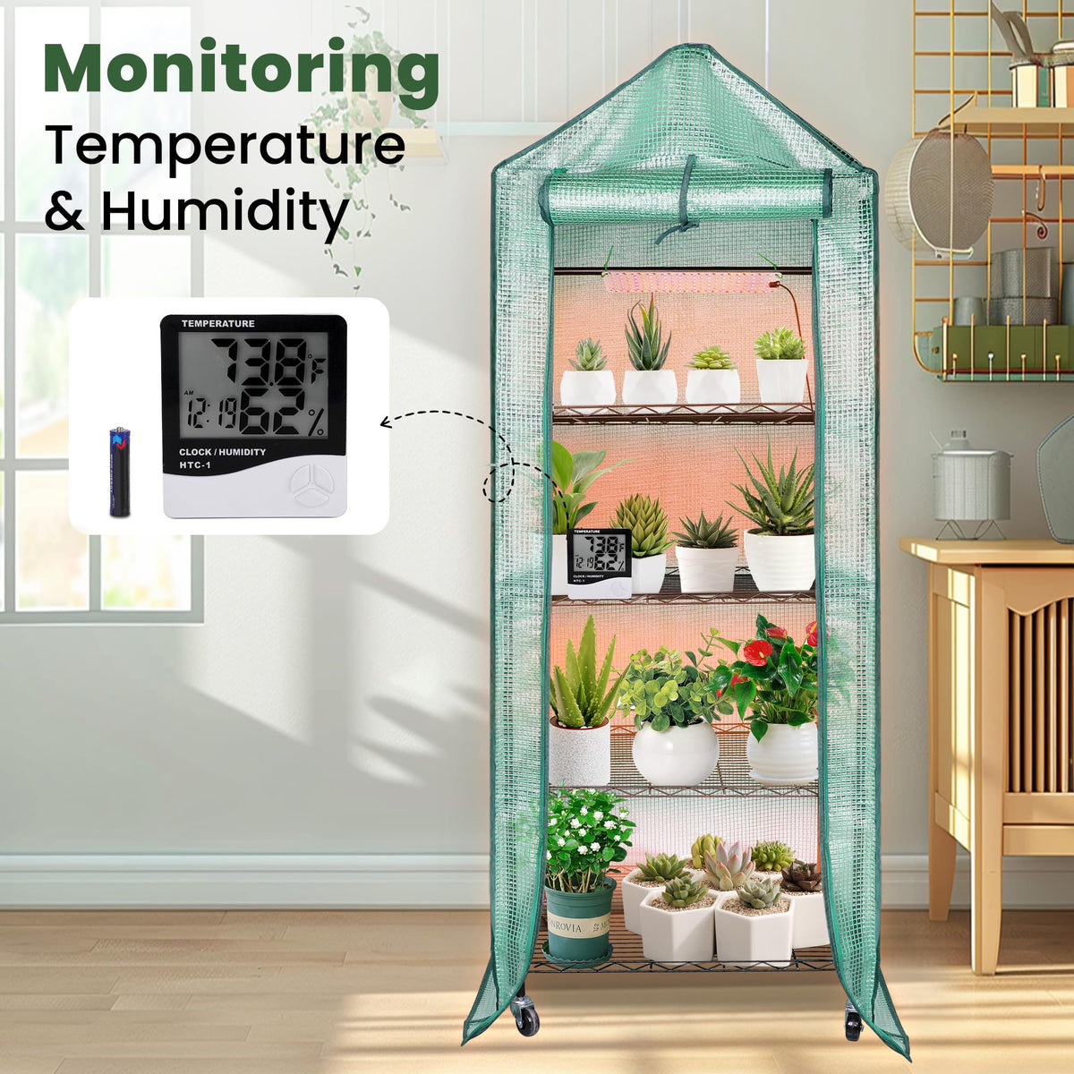 DazSpirit 4-Tier Mini Indoor Greenhouse with Grow Light, 70 x 23 x 19 in