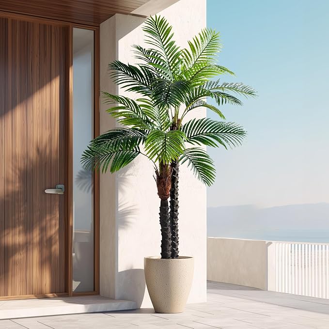 Erimda 6.2FT Artificial Phoenix Palm Tree Artificial Plants Indoor Outdoor Large Faux Coconut Silk Palm Tree Tropical Fake Tree Faux Sago Palm Plant for Modern Farmhouse Yard Outside Patio Poolside