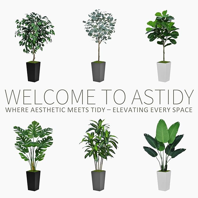 ASTIDY Artificial Monstera Deliciosa Plant 5FT - Faux Tropical Palm Tree with Black Tall Planter - Fake Swiss Cheese Floor Plant in Pot - Artificial Tree for Home Office Living Room Decor Indoor