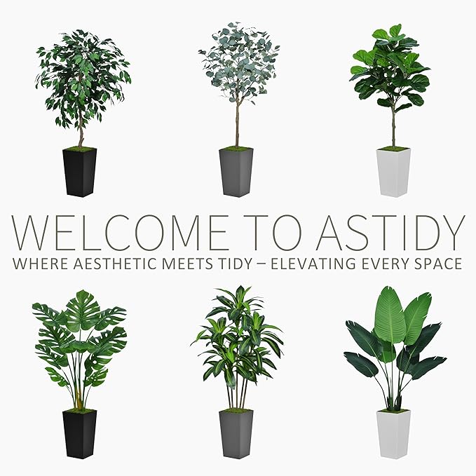 ASTIDY Artificial Monstera Deliciosa Plant 5FT - Faux Tropical Palm Tree with Gray Tall Planter - Fake Swiss Cheese Floor Plant Potted - Artificial Tree for Home Office Living Room Decor Indoor