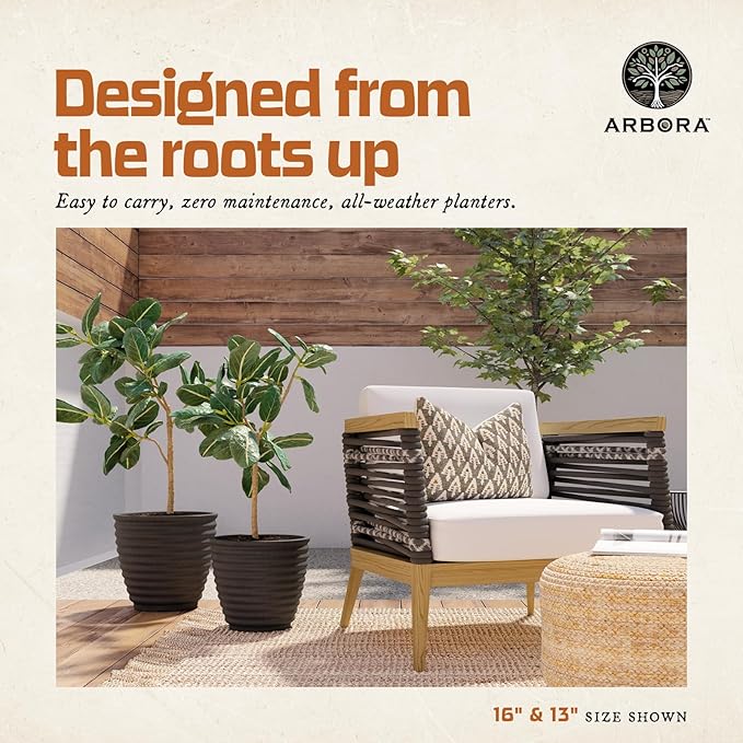ARBORA 20" Ibiza Polyresin Indoor and Outdoor Planter with Classic Black Finish - Durable, Weatherproof, Lightweight, Large Plant Pot for Patio, Garden, Deck, Entryway