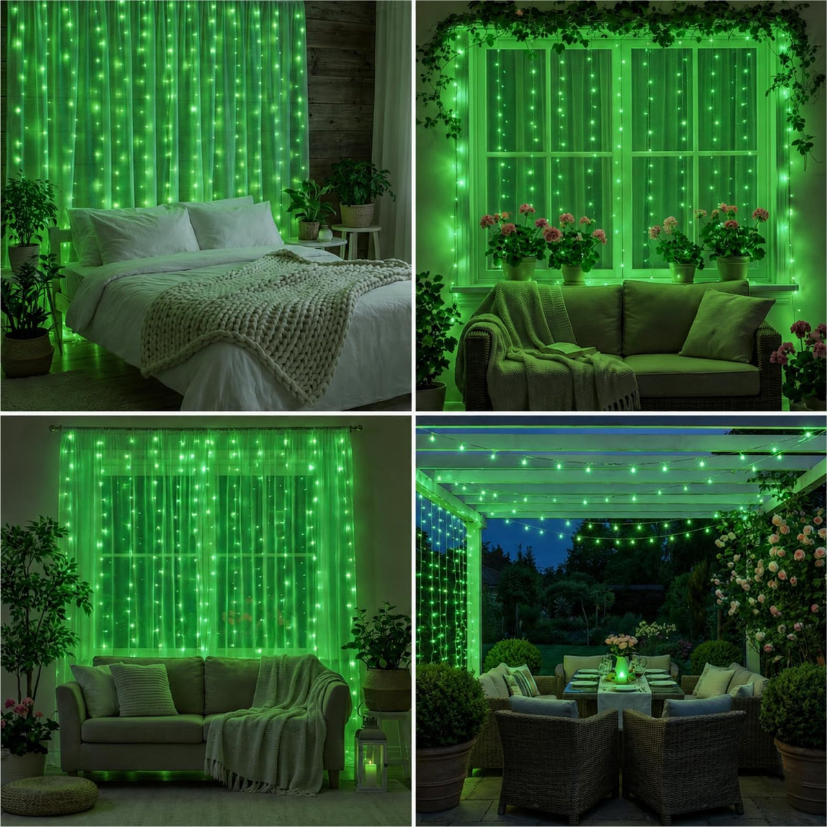 SINAMER Curtain String Light, 200LED 6.6x6.6ft, Remote & 8 Modes, USB