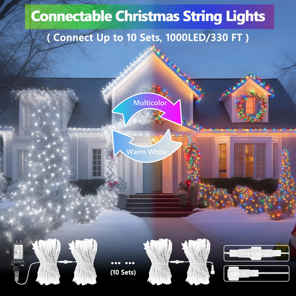 100 LED Connectable String Lights, 33FT Christmas Lights Outdoor Indoor