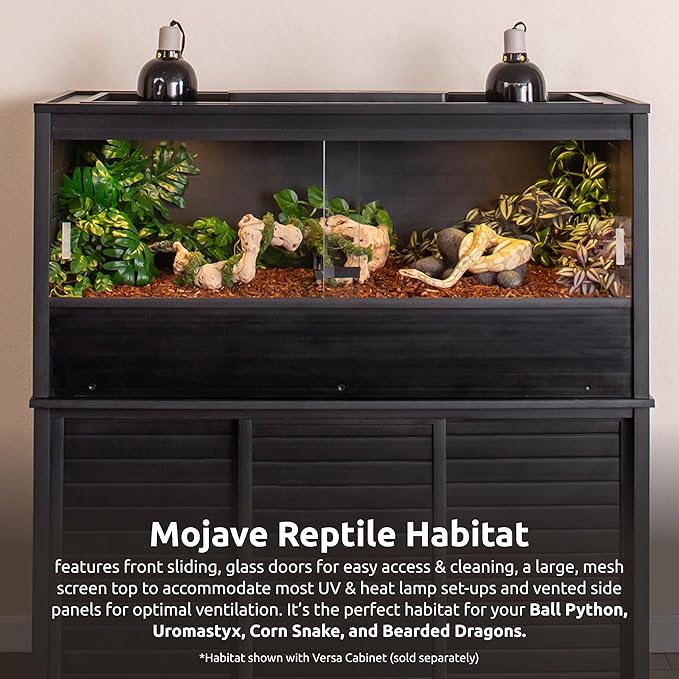New Age Pet ECOFLEX 48" Wide Large Reptile Habitat, Mojave Lounge for Snakes, Tortoises & Lizards in Maple, Black & Grey, Easy Assembly, Sliding Glass Doors & Mesh Top