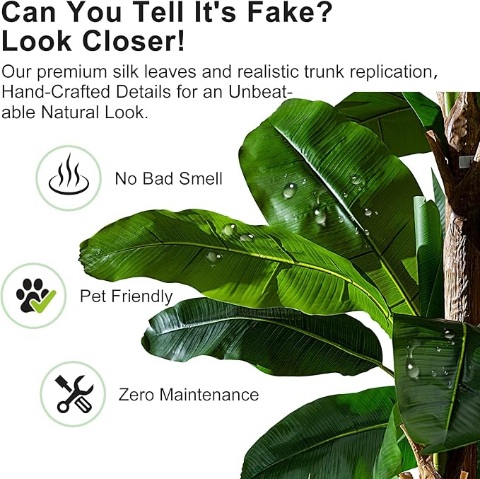 Artificial Banana Tree 7.2ft, Faux Tropical Palm Tree Plant with Realistic Leaves, Low Maintenance Indoor Outdoor Decor for Home Office Porch, in Nursery Pot