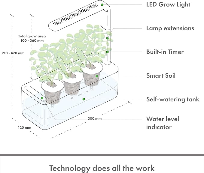 Click & Grow Indoor Herb Garden Kit with Grow Light | Smart Garden for Home Kitchen Windowsill | Easier Than Hydroponics Growing System | Vegetable Gardening Starter (3 Basil Pods Included), Grey