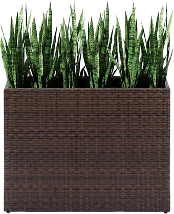 LEWIS&WAYNE Tall Planters for Outdoor Plants Handmade Wicker Large Rectangular Block Planter Box with Removable Liners Modern Planter for Indoor Outdoor Patio Deck - Brown