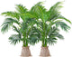 Worth Garden 4ft Artificial Areca Palm Plant 2 Packs in Pot, Fake Cane Palm Silk Tree Indoor Outdoor, Dypsis Lutescens, 47in Lifelike Faux Silk Plant Home Decor, Two Linen Bags Included