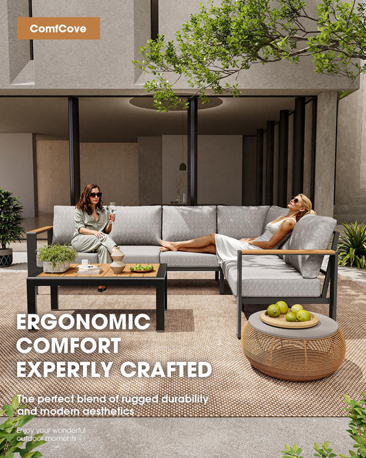 ComfCove Aluminum Outdoor Patio Furniture Loveseat, All Weather Patio Conversation Sets with Washable Thick Cushion, Morden Patio Furniture Set for Porch, Balcony, Deck, Yard,Gray