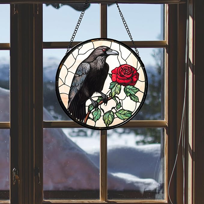 Stained Glass Window Hanging - Green Bamboo Forest Scenery Suncatcher for Doors Garden Patio Sun Catchers Decor Christmas Mother's Day Birthday Gifts for Women Men Mom Nana Friend 7.8 in