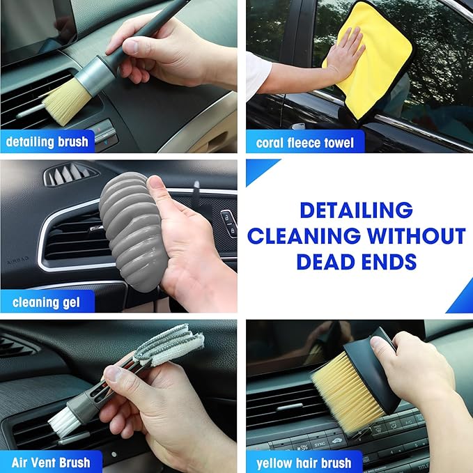 Viewsun Car Cleaning Kit, 17PCS Car Interior Detailing Kit with Gray High Power Handheld Vacuum, Detailing Brush Set, Windshield Cleaner, Cleaning Gel, Complete Auto Accessories for Men, Women
