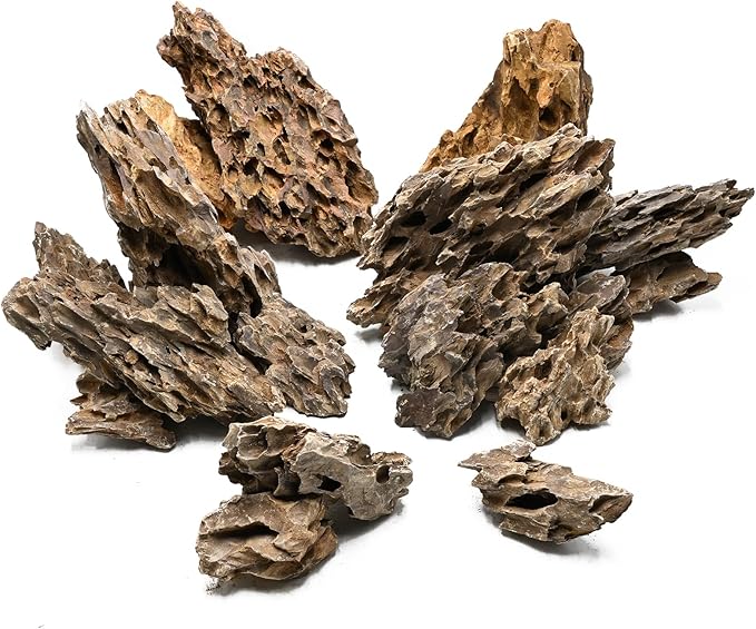 Unocho Aquarium Rocks Natural Dragon Stone Seiryu Rocks 20lb Fish Tank Rocks for Aquariums Landscaping Model Tank Decoration Paludarium Amphibian Enclosures(2-8 inches)