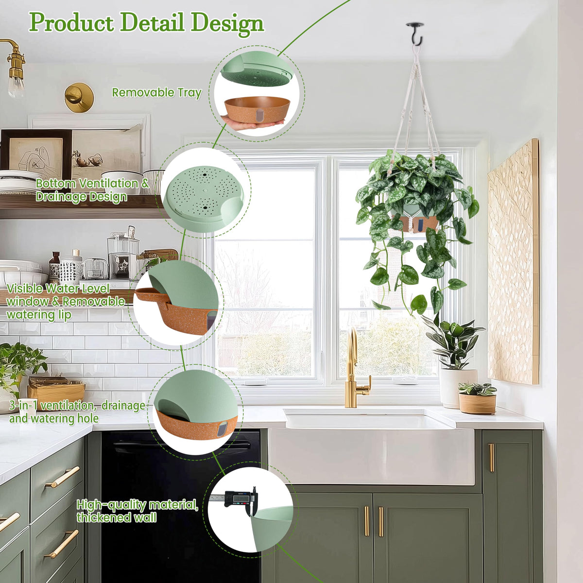 Fielda 10 Inch Hanging Planters for Indoor Plants, 2 Pack, Self Watering