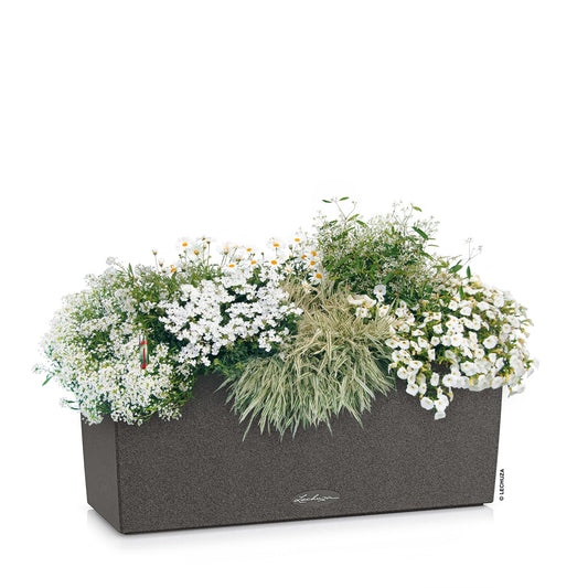 Lechuza BALCONERA Stone 50 Graphite Black, Self-Watering Window Box (Railing Planter), H7.5 L19.7 W7.5 in