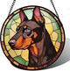 Stained Glass Window Hanging - Funny Dark Brown Doberman Pinscher Suncatcher for Door Terrace Garden Home Decor, Pet Dog Sun Catcher Birthday Gifts for Lovers Women Men Dad Mom Nana 15 in
