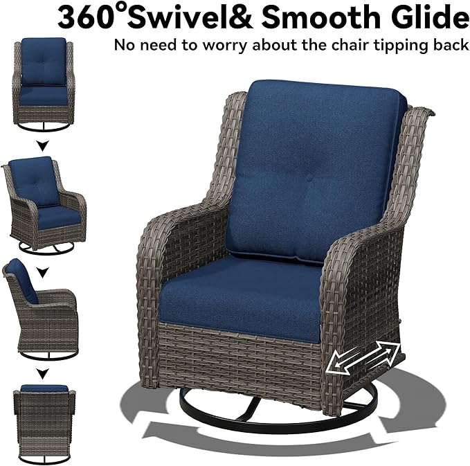 8 Piece Outdoor Wicker Patio Furniture Set, Patio Chairs Set with Thickened Olefin Cushions, High Back and Deep Seating, Hand-Woven PE Rattan, Ottoman for Porch, Deck