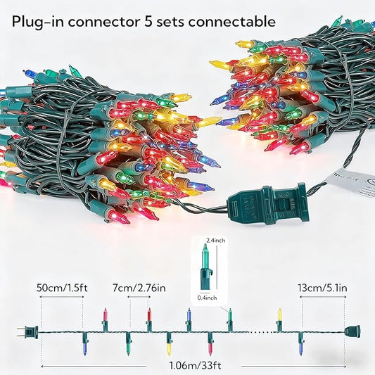 Clear Christmas Lights Green Wire 100 Count 23Feet Incandescent Bulb Mini String Lights for Indoor Christmas Tree Garland Birthday Holiday Party Wedding,Halloween Decor, Multi Color