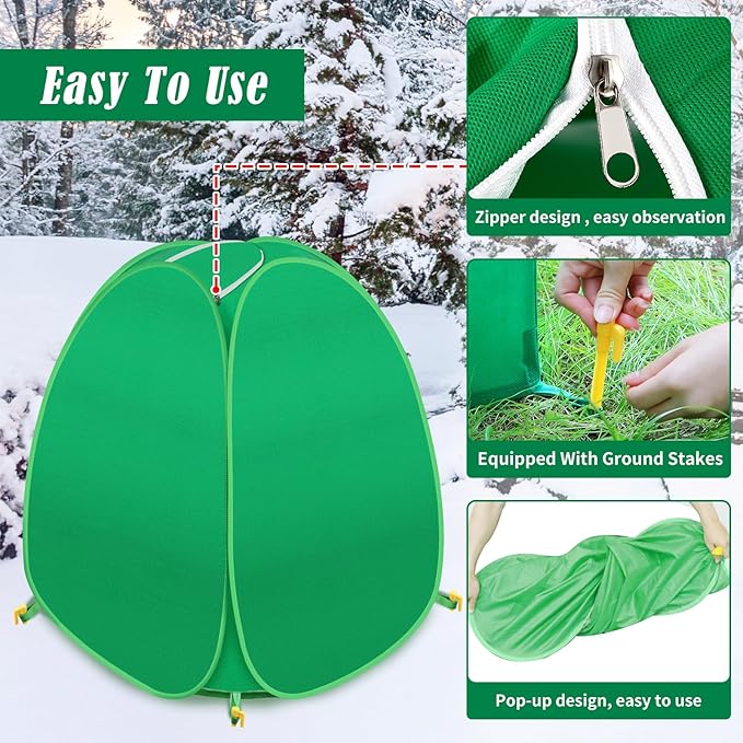 2 Pack Plant Covers Freeze Protection, Pop Up Shrub Frost Covers for Outdoor Plants Warm Plant Protectors Tent for Winter Protecting Fruit Potted Plants and Shrub from Freezing Animals Eating(22x22x23