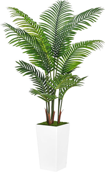 ASTIDY Artificial Palm Tree 5FT - Fake Tree with White Tall Planter - Faux Tropical Areca Floor Plant in Pot - Artificial Silk Plant for Home Office Living Room Decor Indoor