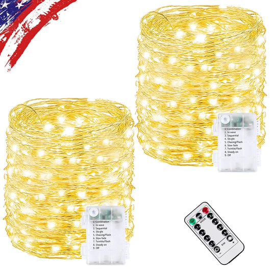 2 Pack Fairy Lights Battery Operated Twinkle Lights Remote Warm White