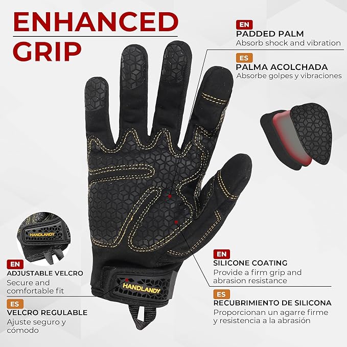 HANDLANDY Work Gloves for Men & Women, Utility Mechanic Working Gloves Touch Screen, Flexible Yard Work Gloves