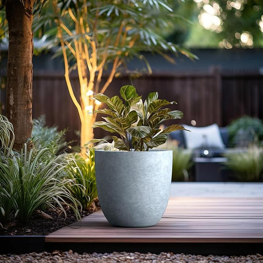 Kante Round Concrete Planter, Large Outdoor Indoor Garden Pots with Drainage Hole, 14-Inch Diameter Flower Pots for Patio, Garden and Home, Slate Gray