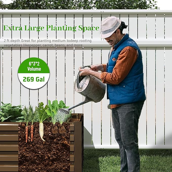 6x3x2 ft Raised Garden Bed, Large Metal Planter Raised Beds, Planters for Outdoor Plants for Vegetables, Flowers, Herbs, Fruits, and Succulents.(2 Pcs)