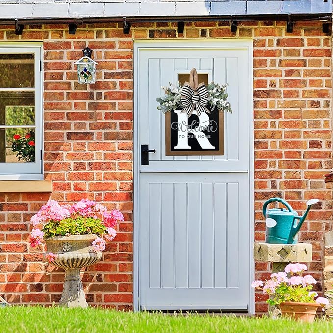 Last Name All Year Wreath, for Front Doors, Spring, Fall, 26 Last Name Letters All Year Round Wreaths, Suitable for Wedding Decorations, Home Porches, Farmhouses, Yards, Garden Decorations, Gifts (R)