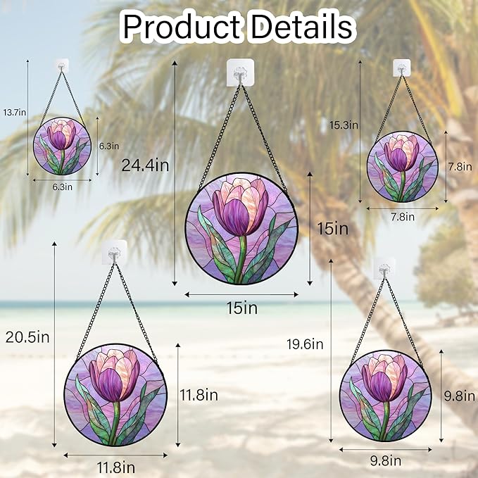 Stained Glass Window Hanging Purple Tulips Flower 9.8" - Suncatcher Door Garden Sun Catcher Home Decor Birthday Mother's Day for Mom Men Woman Parents Her Nana Friend